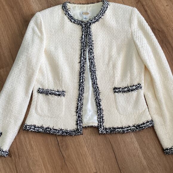 TALBOTS Women Tweed Boucle Cream Black lined Jacket vintage made in USA sz 4 - Picture 1 of 7